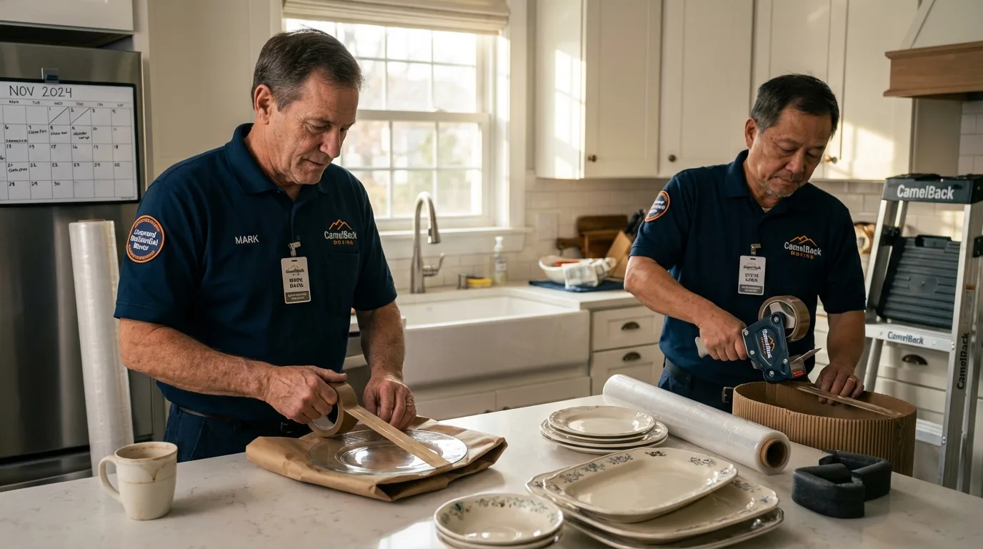 Professional crew packing kitchen dishware in Royersford, PA
